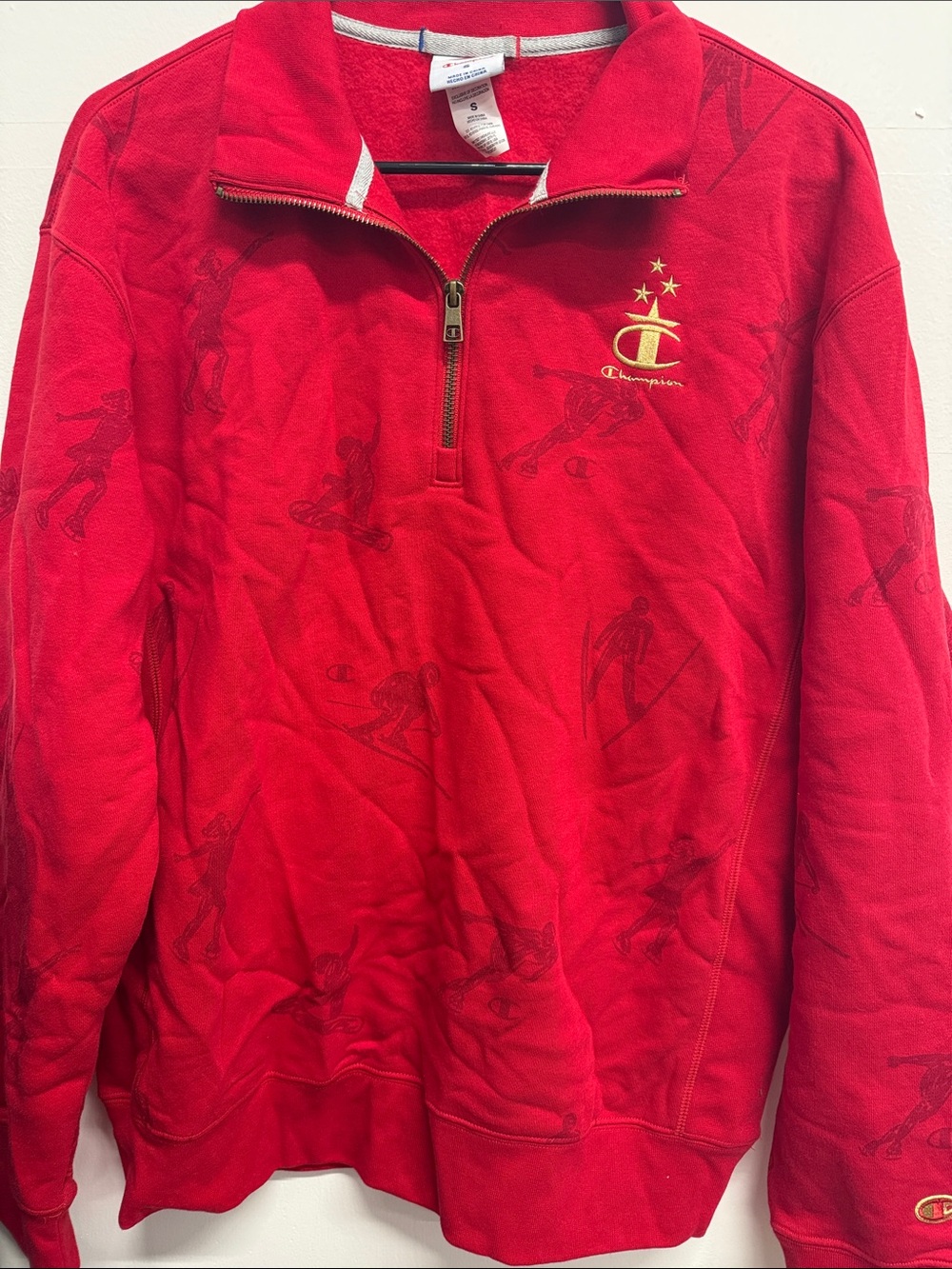 Champion Red Zip-Up Ski Motif Pullover Sz small